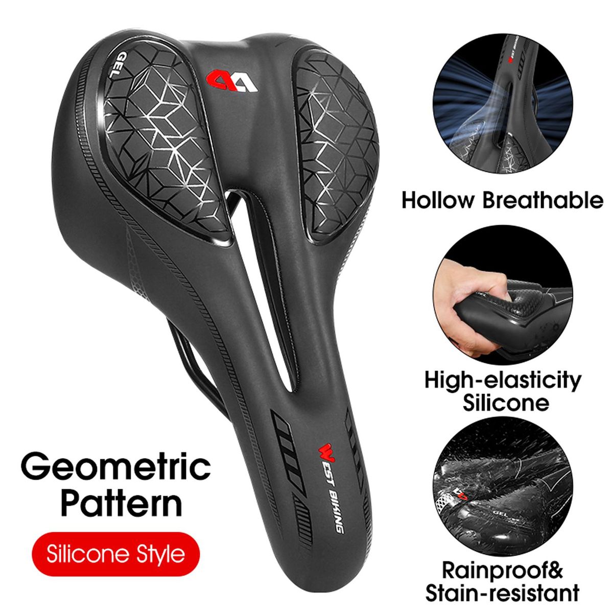Bike Seat Padded Bicycle Saddle Cushion with Removable Rechargeable LED Tail Light for Men Women MTB Mountain Road Bike Cycling