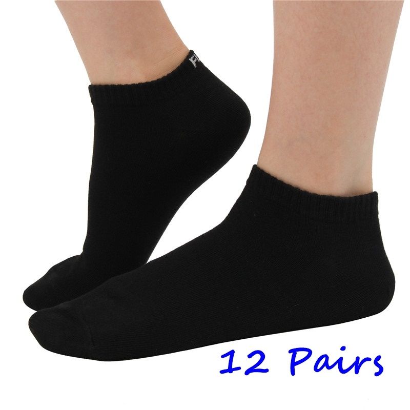 Sharp Cotton Ankle Socks A Dozen (12 Pairs)- Black