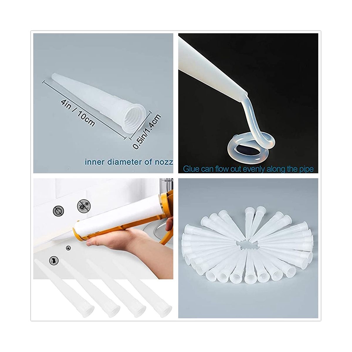 100 PCS Plastic Caulking Nozzles Extender Caulk Nozzle Tip