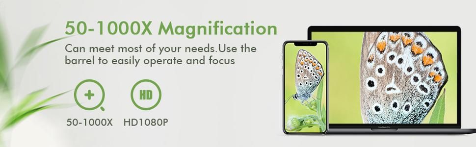 WiFi Digital Microscope HD 1080P Resolution 50 to 1000x Wireless Magnification Endoscope 8 LED Mini Camera with Updated Stand Portable Case, Compatible with iPhone iPad Android Mac Windows