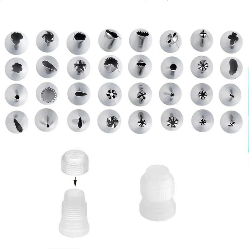 32PCS Russian Piping Tips Set +Bag DIY Stainless Steel Pastry Piping Nozzles Icing Piping Kitchen Baking Cake Decorating Tools