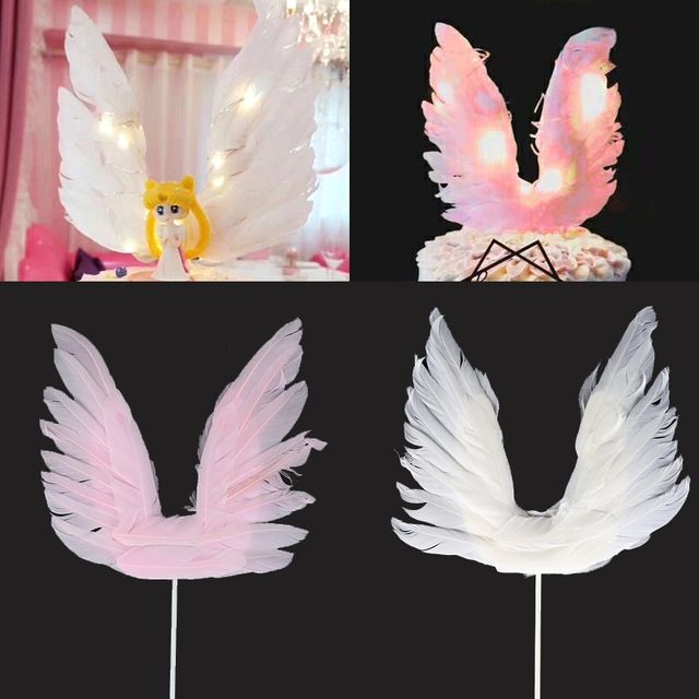 2 PCS Party Cake Decoration Wings Decoration Feather Wings Card