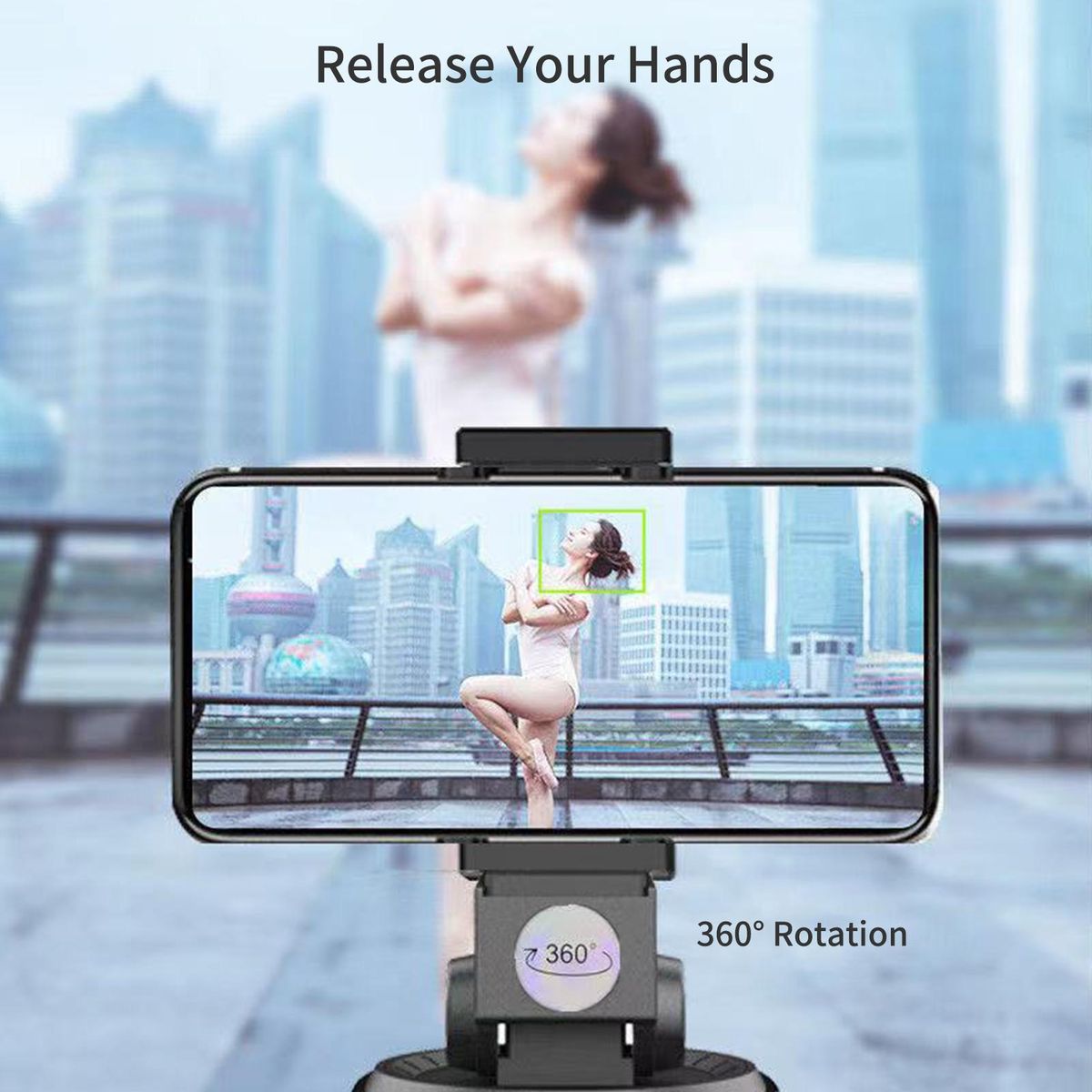 360° Object Tracking Holder Selfie Stick 360° Rotation Auto Face Object Tracking Release Your Hands Wireless BT Connection for all phones Intelligent Camera AI Composition for 1/4in Screw
