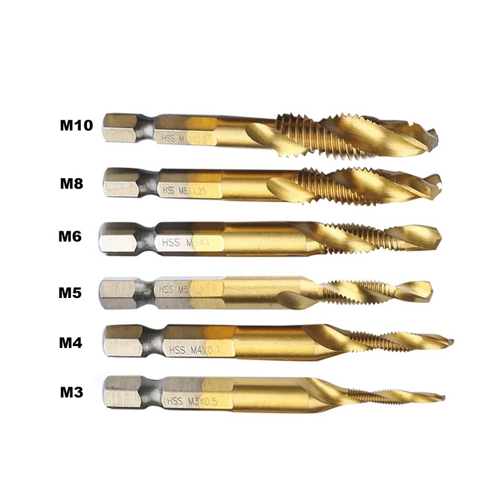 Screw Tap Drill Bits HSS Screw Spiral Point Thread M-3 M-4 M5 M6 M-8 M-10 Metal Working Hex Shank Machine Kit M-10
