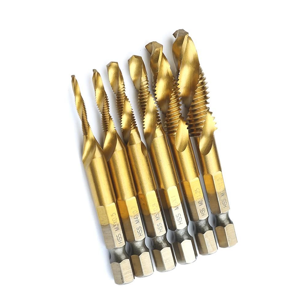 Screw Tap Drill Bits HSS Screw Spiral Point Thread M-3 M-4 M5 M6 M-8 M-10 Metal Working Hex Shank Machine Kit M-10