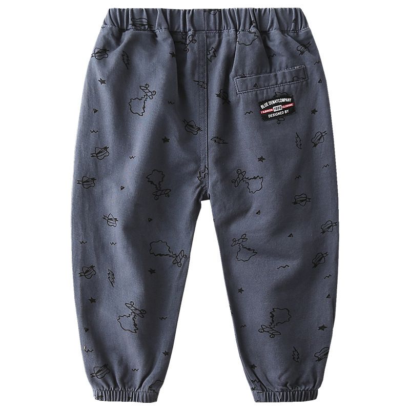 Cotton Kids Boys Casual Printed Pants-Dark Grey