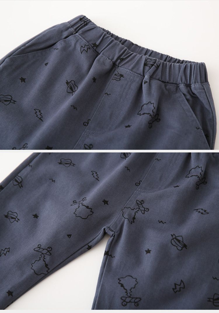 Cotton Kids Boys Casual Printed Pants-Dark Grey
