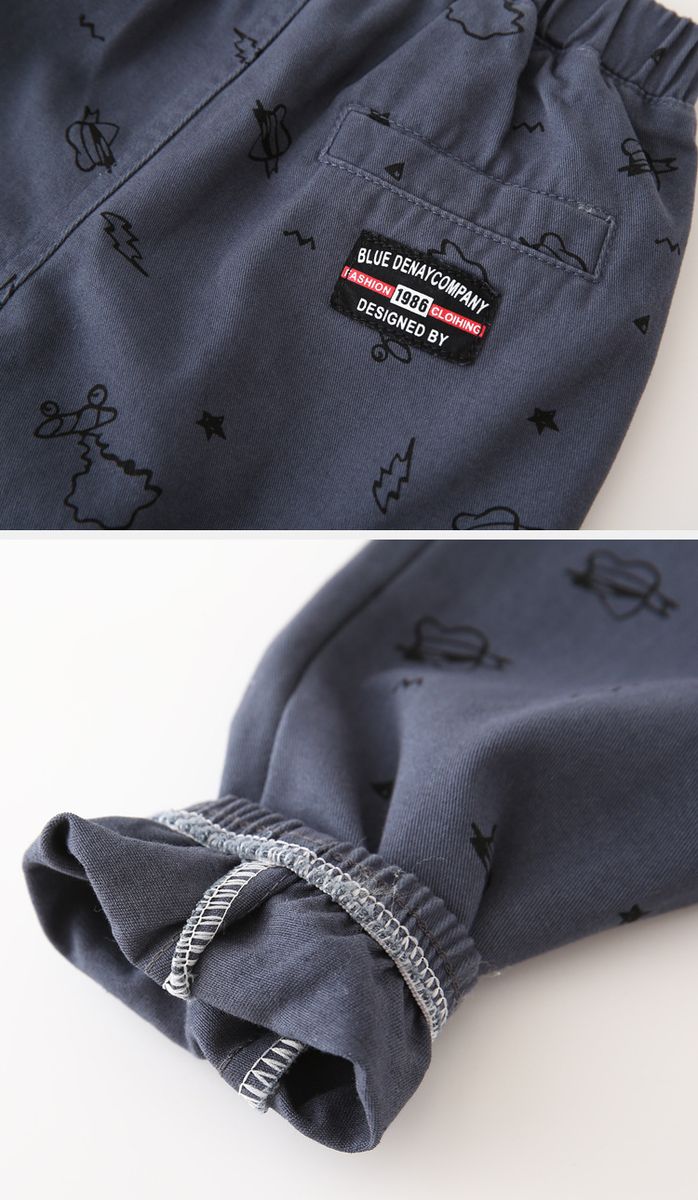 Cotton Kids Boys Casual Printed Pants-Dark Grey
