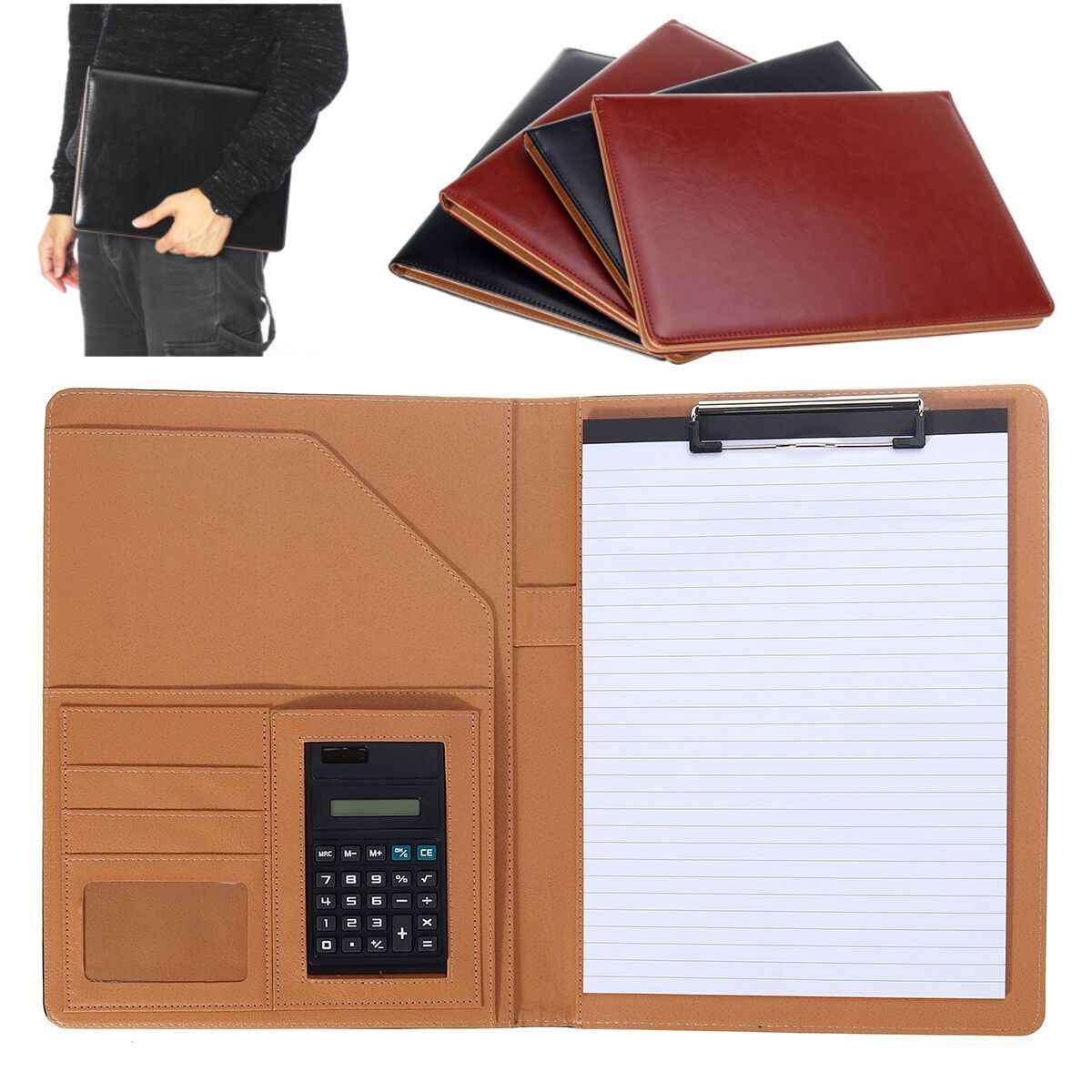 A4 Conference Folder Organiser Calculator PU Business Document Office Note Pad Pattern 4