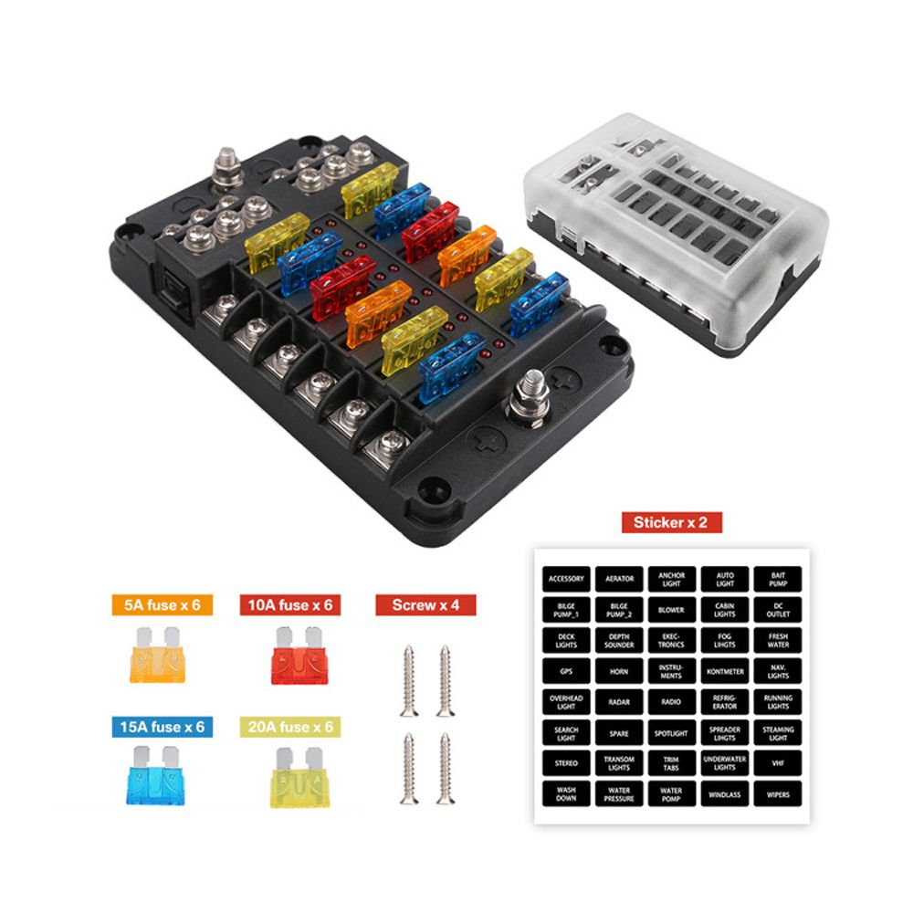 Universal 12 Ways Fuse Block Car Fuse Holder With Negative