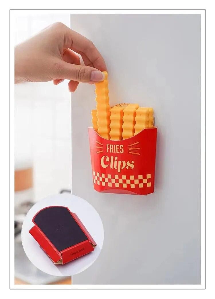 12pcs set Creative French Fries Bag Sealer with Holder Fridge Magnet Bag Clips Food Seal Clip Keep Fresh Snack Sealing Clamp