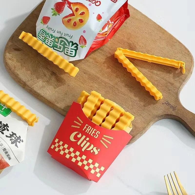 12pcs set Creative French Fries Bag Sealer with Holder Fridge Magnet Bag Clips Food Seal Clip Keep Fresh Snack Sealing Clamp