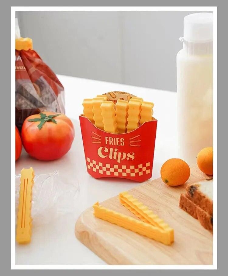 12pcs set Creative French Fries Bag Sealer with Holder Fridge Magnet Bag Clips Food Seal Clip Keep Fresh Snack Sealing Clamp