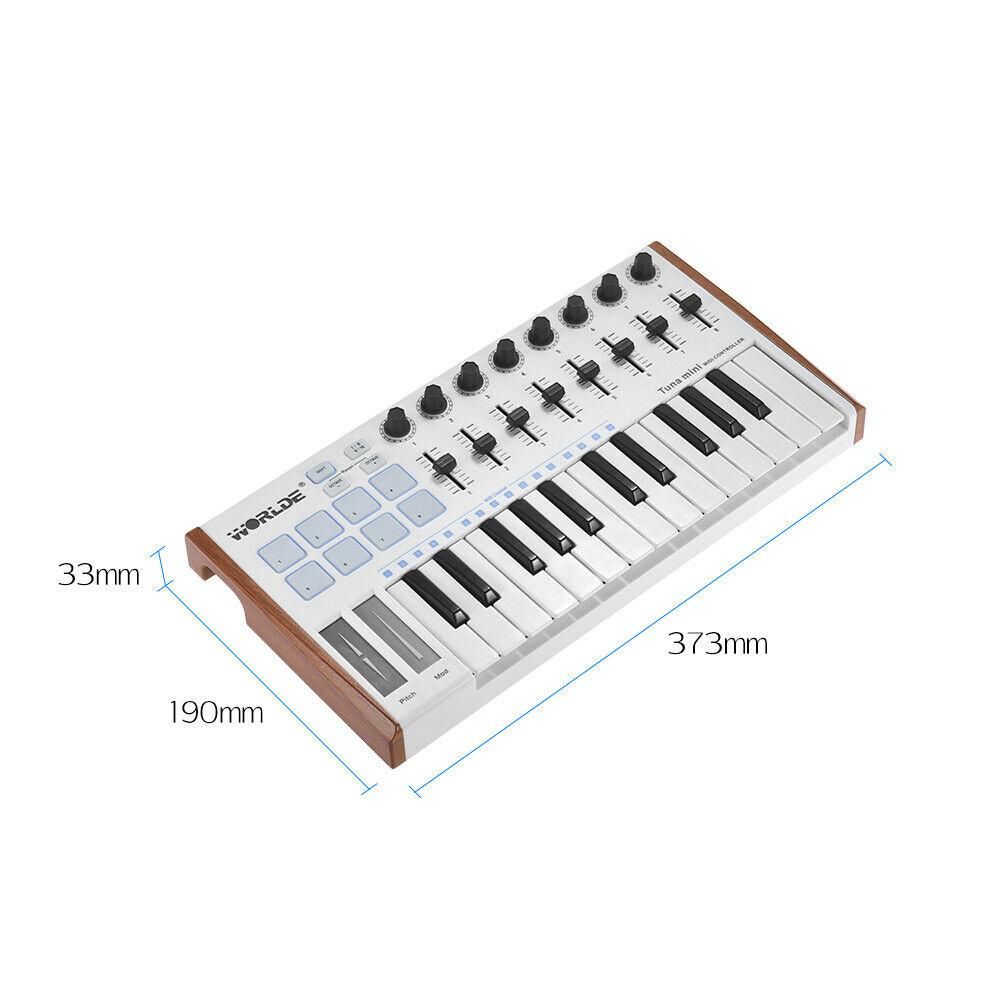 WORLDE TUNA MINI Ultra-Portable 25-Key USB MIDI Keyboard Controller 8 RGB Backlit Trigger Pads with 6.35mm Pedal Jack