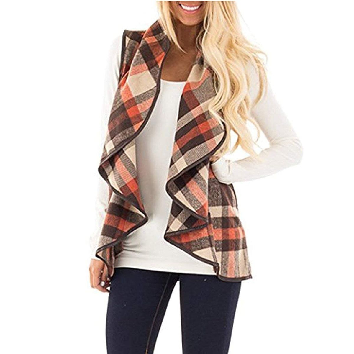2022 Spring Autumn Womens Sleeveless Vest Jacket Long Coat Lapel Open Front Cardigan Gilets Vest Outwear Coat Cardigan Waistcoat