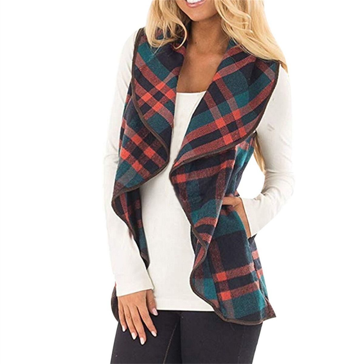 2022 Spring Autumn Womens Sleeveless Vest Jacket Long Coat Lapel Open Front Cardigan Gilets Vest Outwear Coat Cardigan Waistcoat