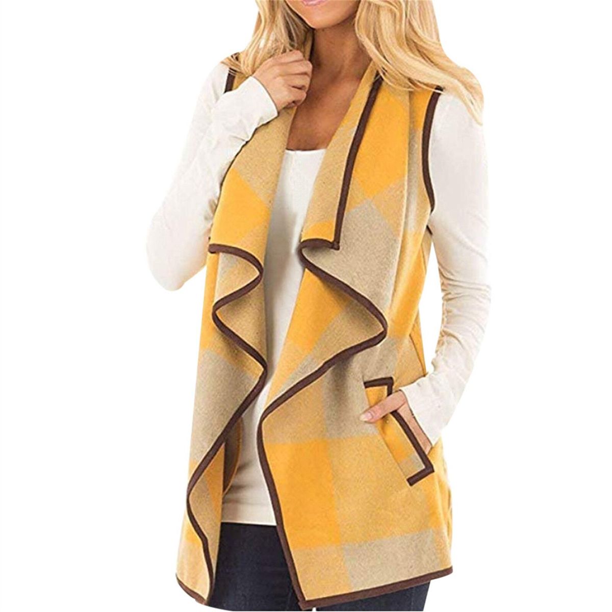 2022 Spring Autumn Womens Sleeveless Vest Jacket Long Coat Lapel Open Front Cardigan Gilets Vest Outwear Coat Cardigan Waistcoat