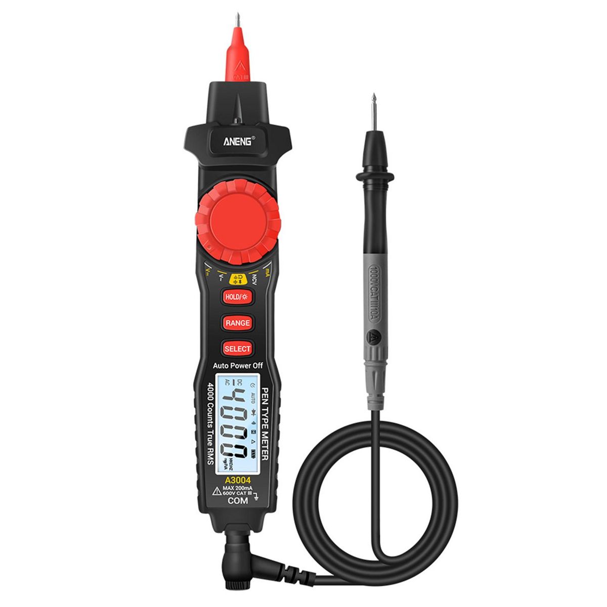 ANENG A3004 Digital Pen Multimeter Auto Range NCV AC/DC Voltmeter Ammeter Ohmmeter Resistance Meter with Capacitance Diode Test Continuity Alarm Backlit LCD Screen with Data Hold Flashlight