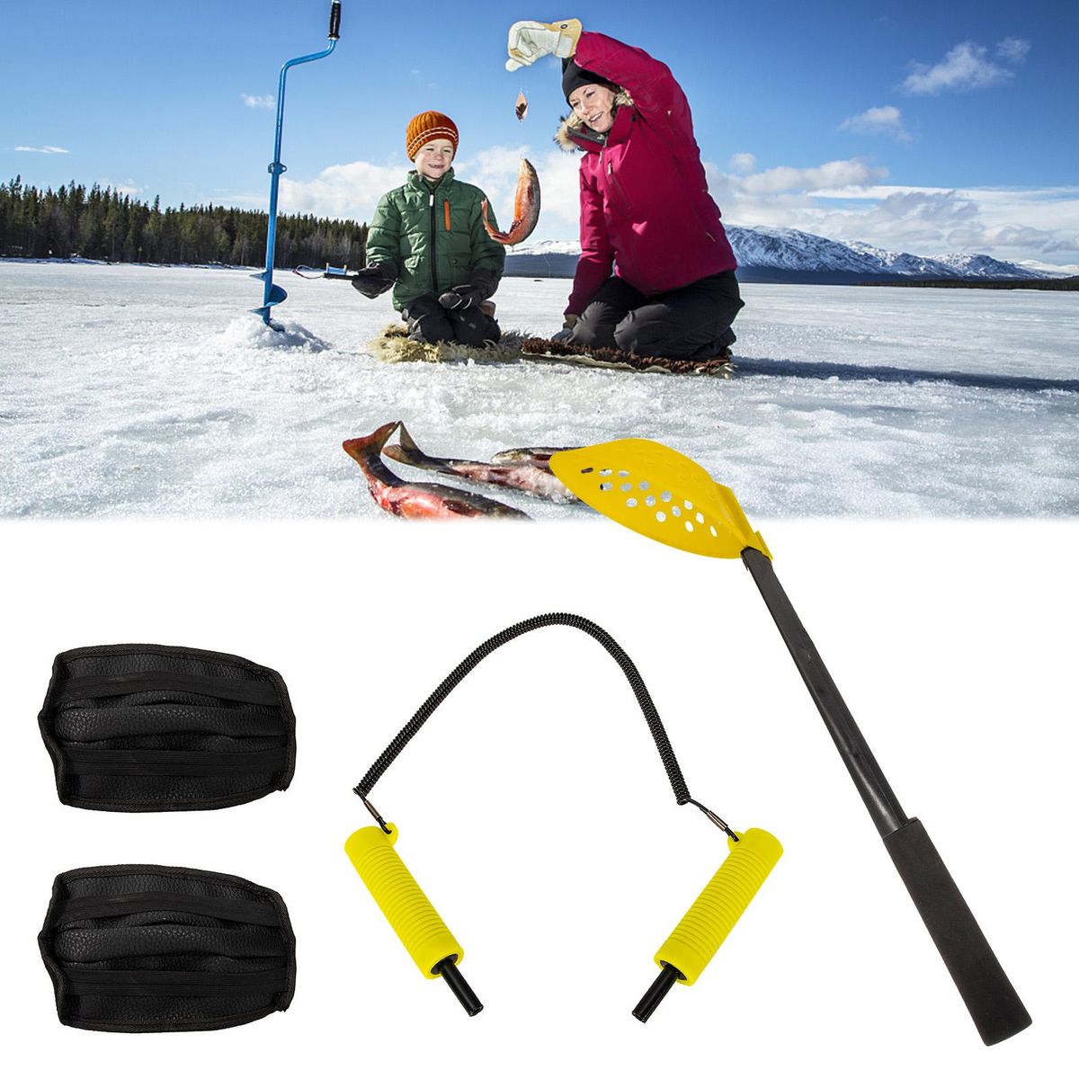 Ice Fishing Equipment Set Ice Picks Ice Fishing Spoon Knee Pads Combination for Ice Fishing