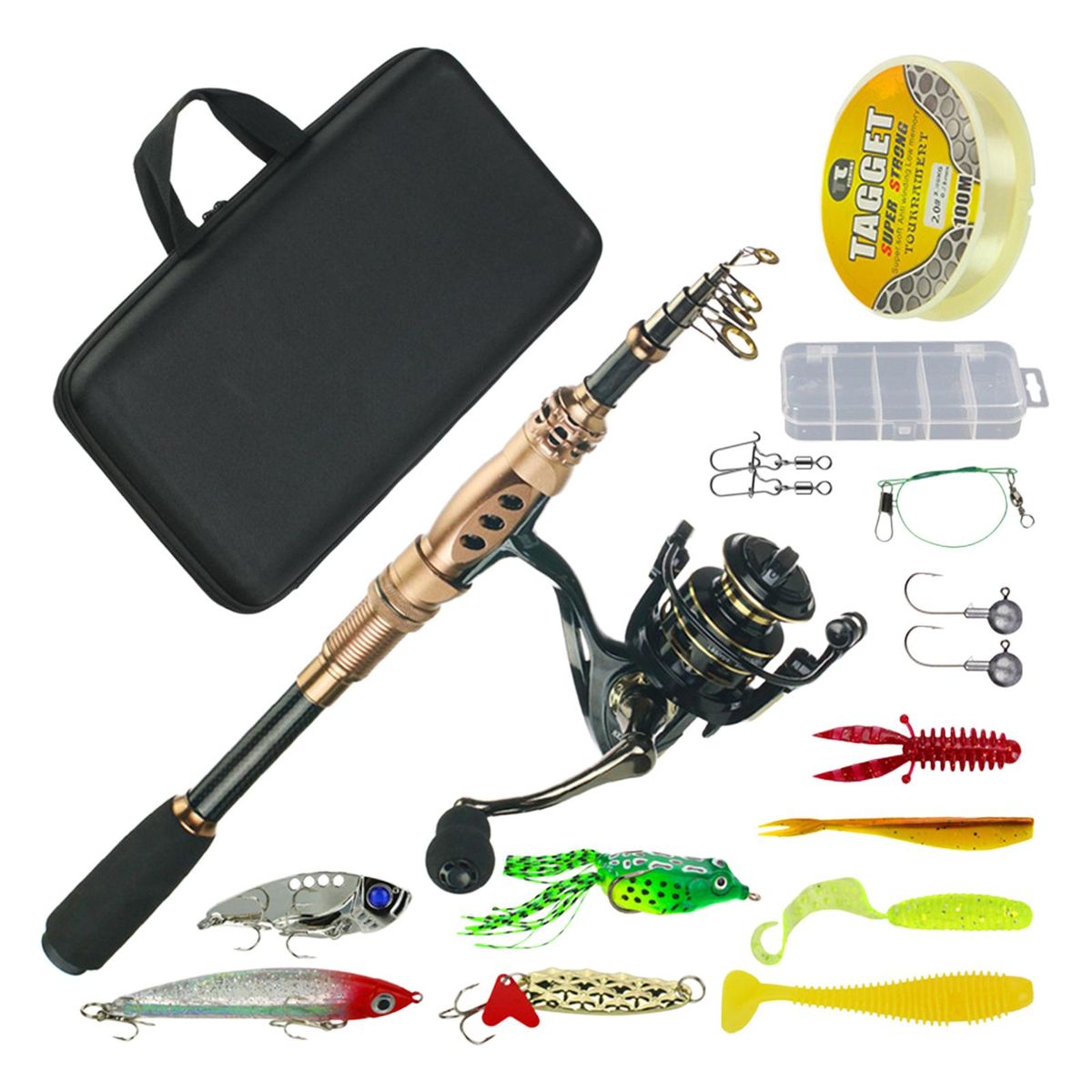 Rod Reel Combo Travel Kit Telescopic Pole Line  Hook