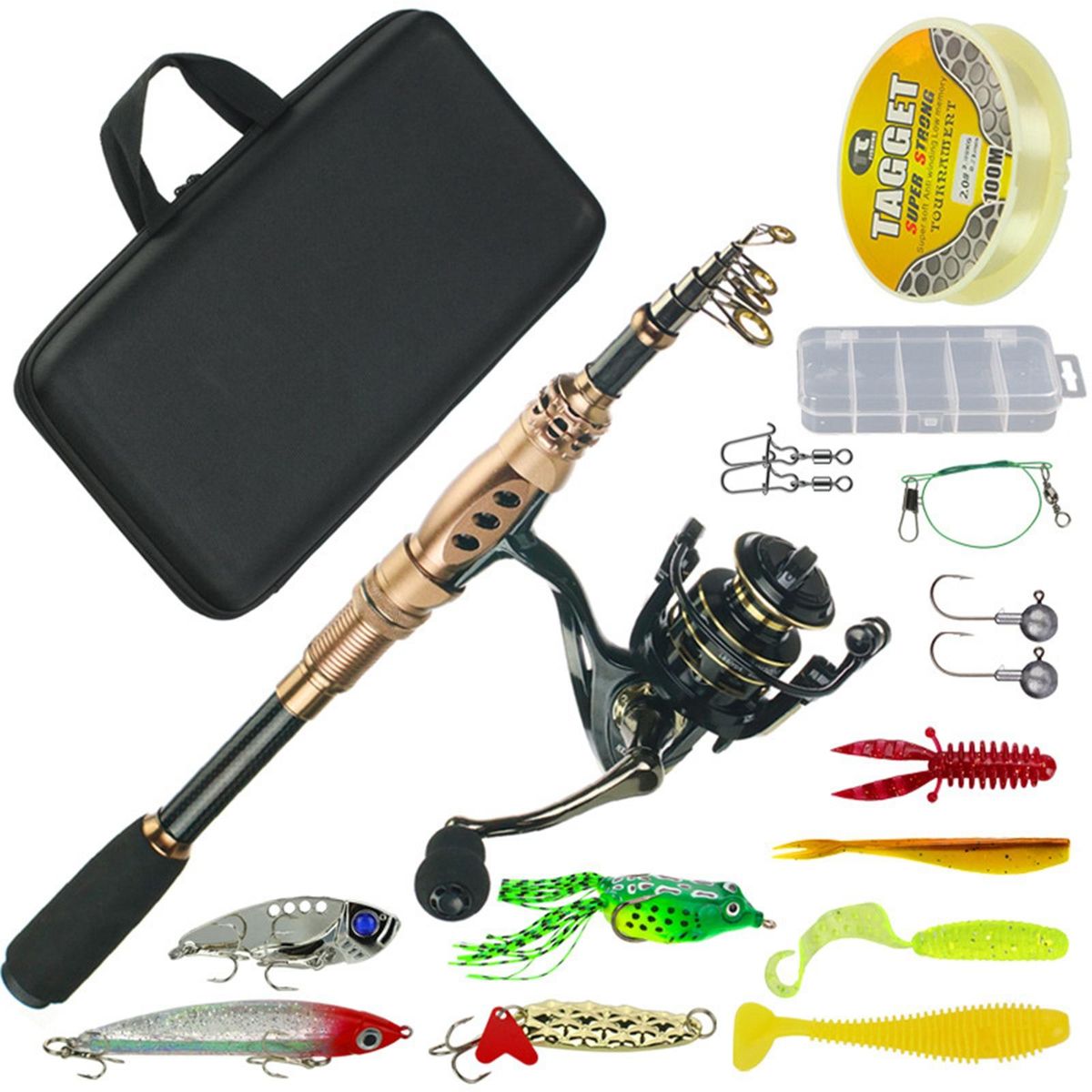 Rod Reel Combo Travel Kit Telescopic Pole Line  Hook