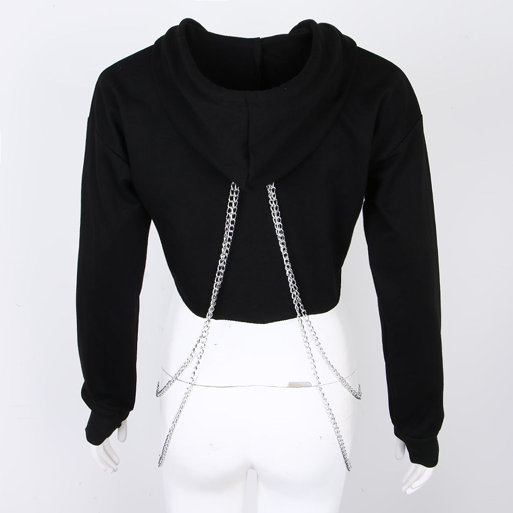 Women Long Sleeve Pullover Hooded Sweatshirt Casual Loose Crop Top