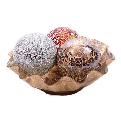 Center Table Decorative Gold Bowl + 3 Mixed Balls