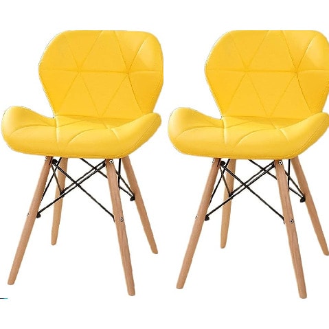 Padded Dining Chairs With Beechwood Legs -set Of 2-Yellow