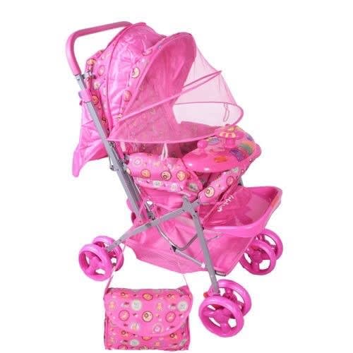 Baby Stroller For Infant & New Born With Mosquito Net+ Mamas's Bag - Pink