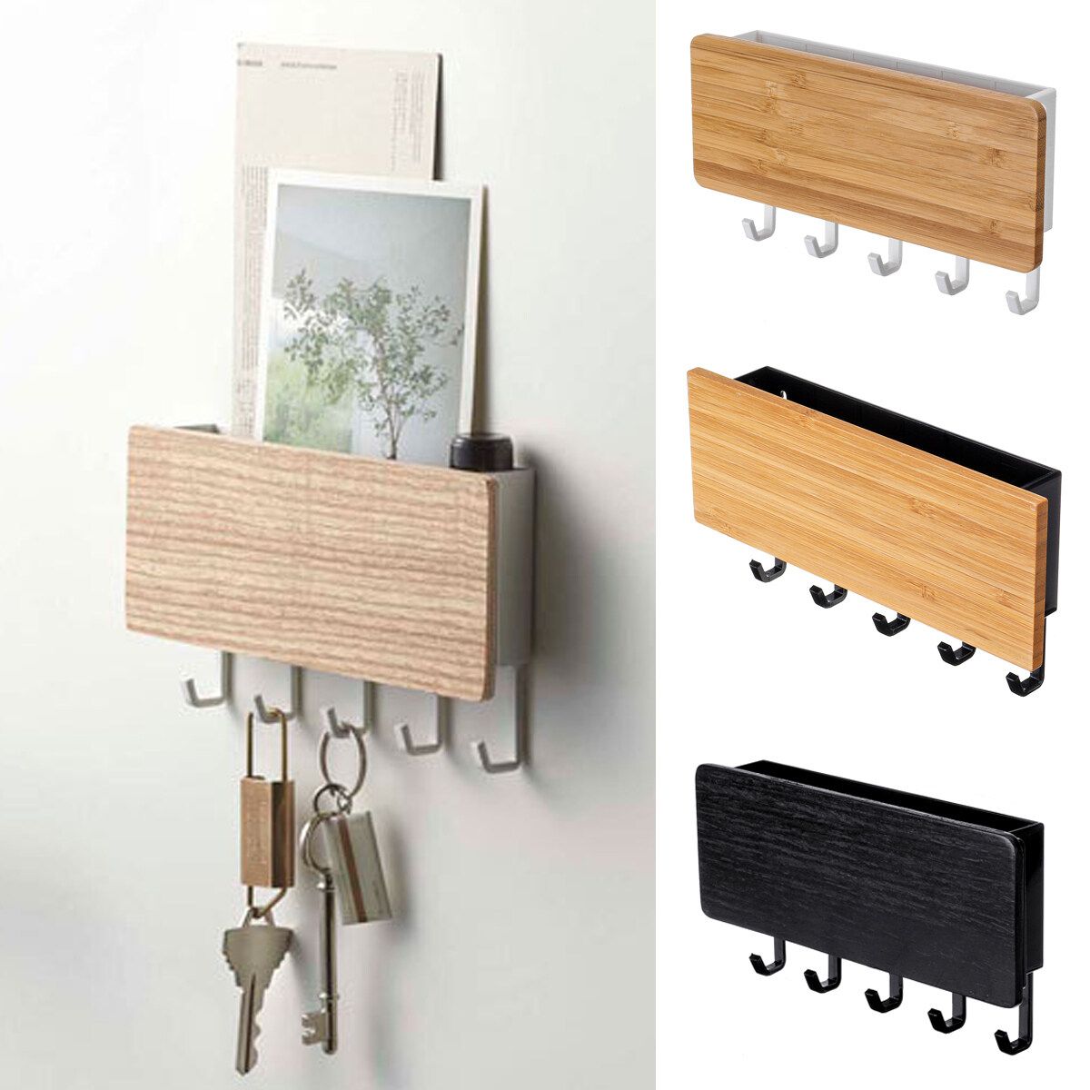 Wall Mount Hook Hanger Holder Storage Wooden Rack Hanging Key Home Organizer White