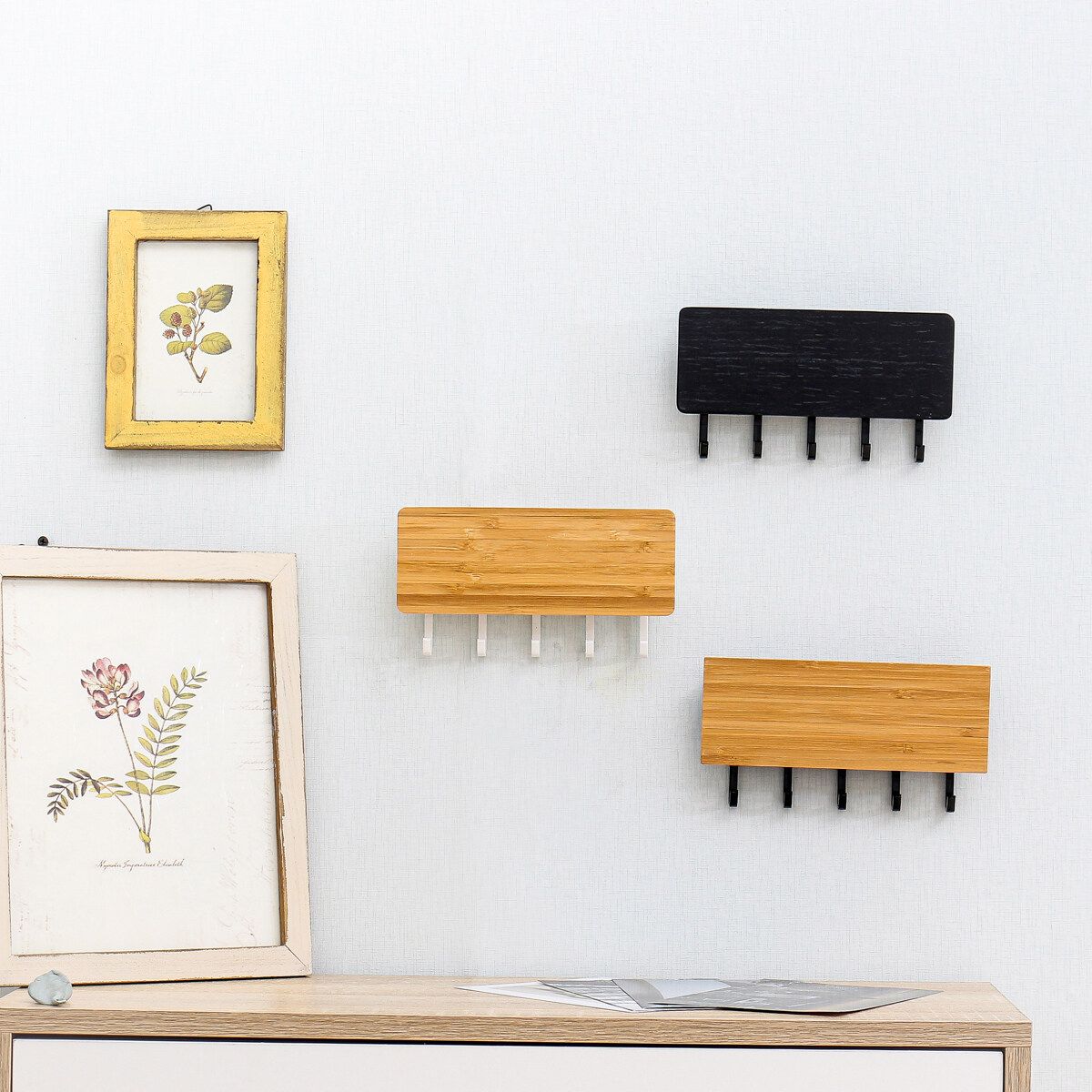 Wall Mount Hook Hanger Holder Storage Wooden Rack Hanging Key Home Organizer White