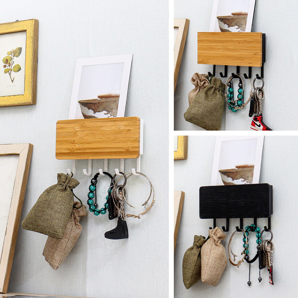 Wall Mount Hook Hanger Holder Storage Wooden Rack Hanging Key Home Organizer White