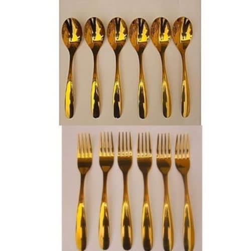 Gold Plated Cutlery Set - Fork And Spoon -12 Pieces