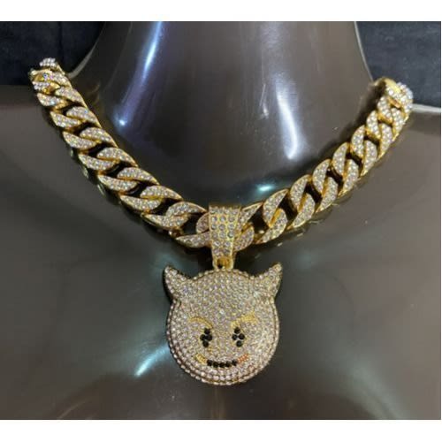 Iced Out Cuban Link Choker With Clown Pendant Gold