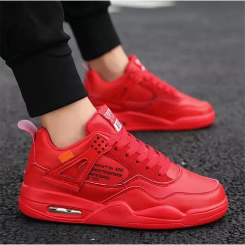 Breathable Lace-up Men's Running Sneakers - Red