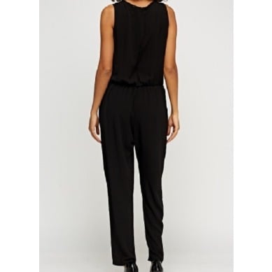 Embellished Neck Jumpsuit - Black