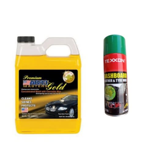 Abro Premium Gold Liquid Car Wash With Carnauba Wax 946ml & Dashboard, Tyre Wax 450ml