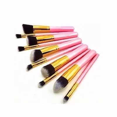 Professional Makeup Brush Set - 10 Pieces - Pink & Gold