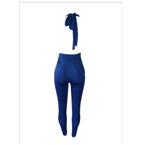 Plunging V-Neck Halter Jumpsuit - Royal Blue
