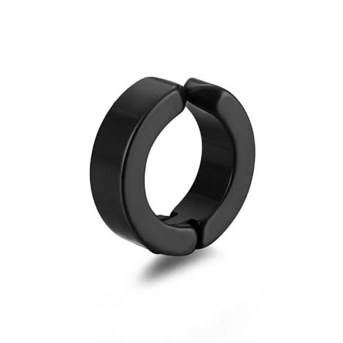 Round Clip On Non Piercing Ear Stud Earring - Black