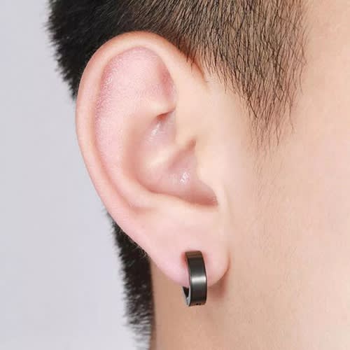 Round Clip On Non Piercing Ear Stud Earring - Black