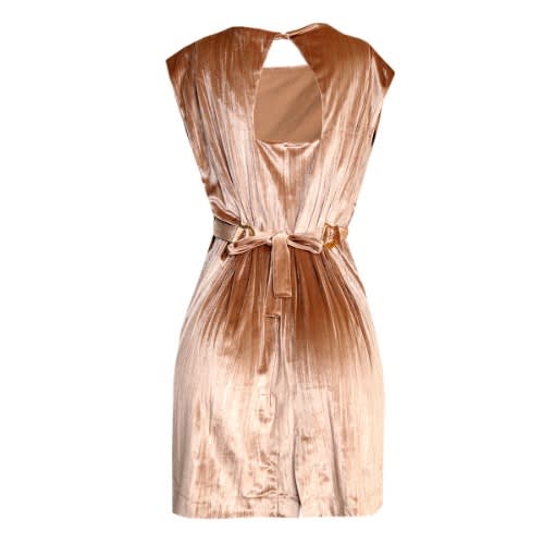 D-ring Belted Velvet  Dress - Brown