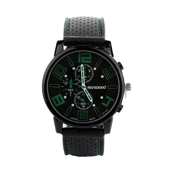 Men Casual Quartz Analog Silicone Band Stainless Steel-Green