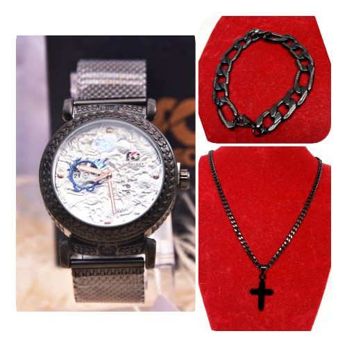 Men Wristwatch And Jewelry Set - Black