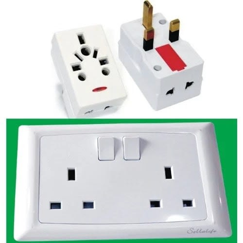 A&s Double Electric 13a 2-gang Switched Socket With 3 Way Plug Adaptor Multi-socket