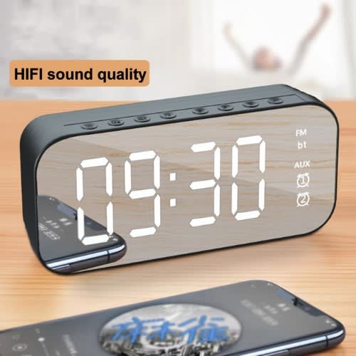 Mirror Digital Mini Alarm Clock Wireless Bluetooth5.0 Speaker, Fm/sd/usb