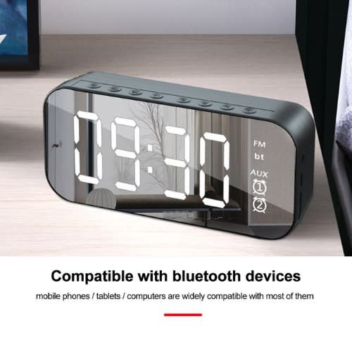 Mirror Digital Mini Alarm Clock Wireless Bluetooth5.0 Speaker, Fm/sd/usb