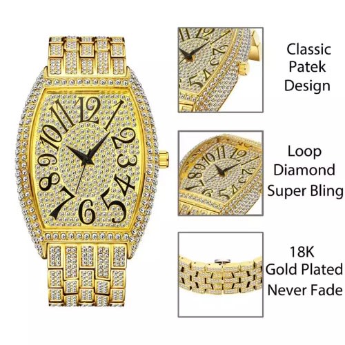 Men's Tonneau Diamond Roman Number Quartz Wristwatches
