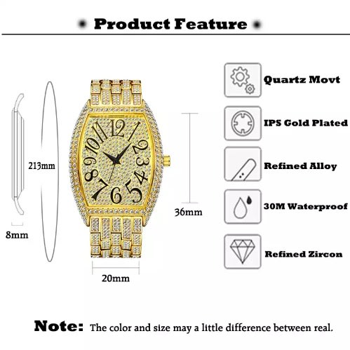 Men's Tonneau Diamond Roman Number Quartz Wristwatches