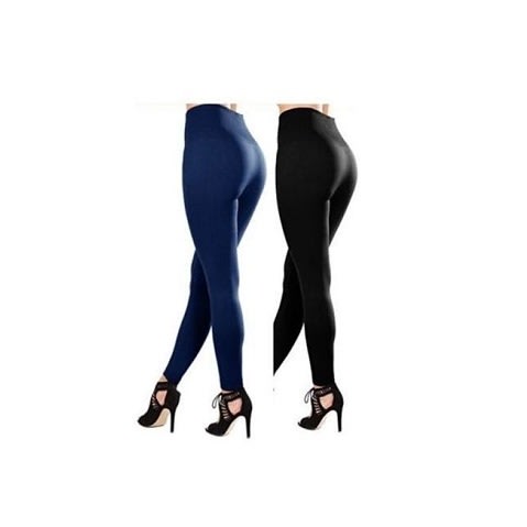 High Waist Slimming Leggings - Black & Blue - 2 In 1